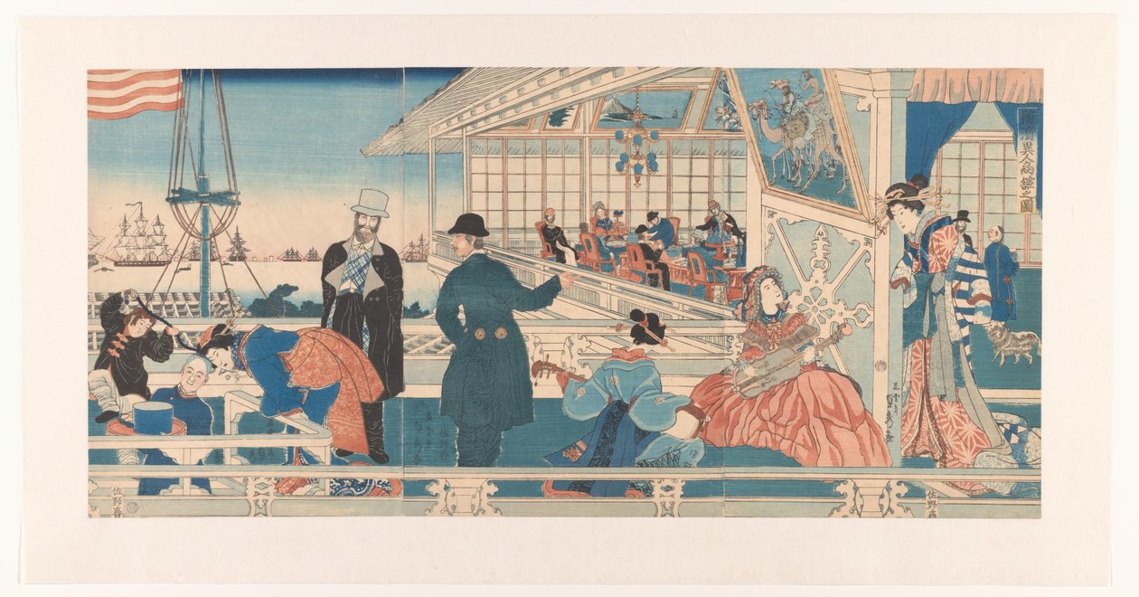 Amerikanskt handelshus i Yokohama av Utagawa Sadahide