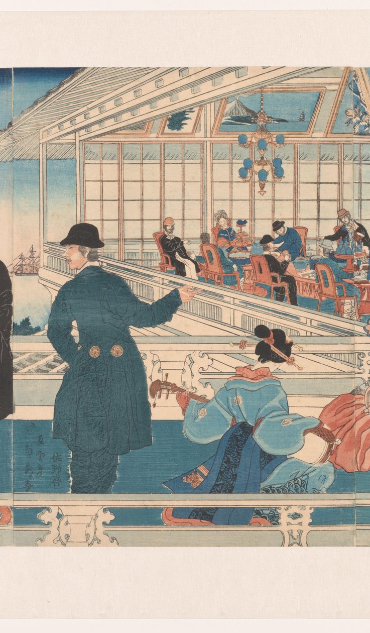 Amerikanskt handelshus i Yokohama av Utagawa Sadahide