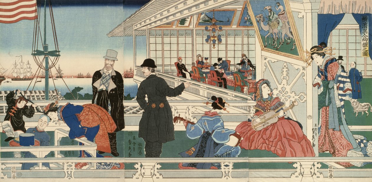 En amerikansk handelsbyggnad i Yokohama av Utagawa Sadahide