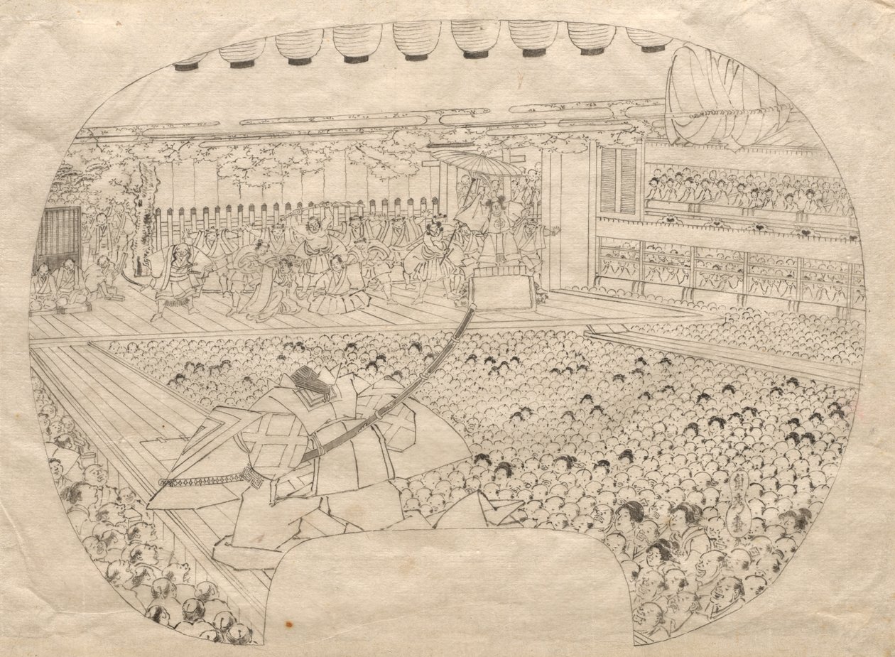 Interiör av Kabuki Theatre. av Utagawa Sadahide