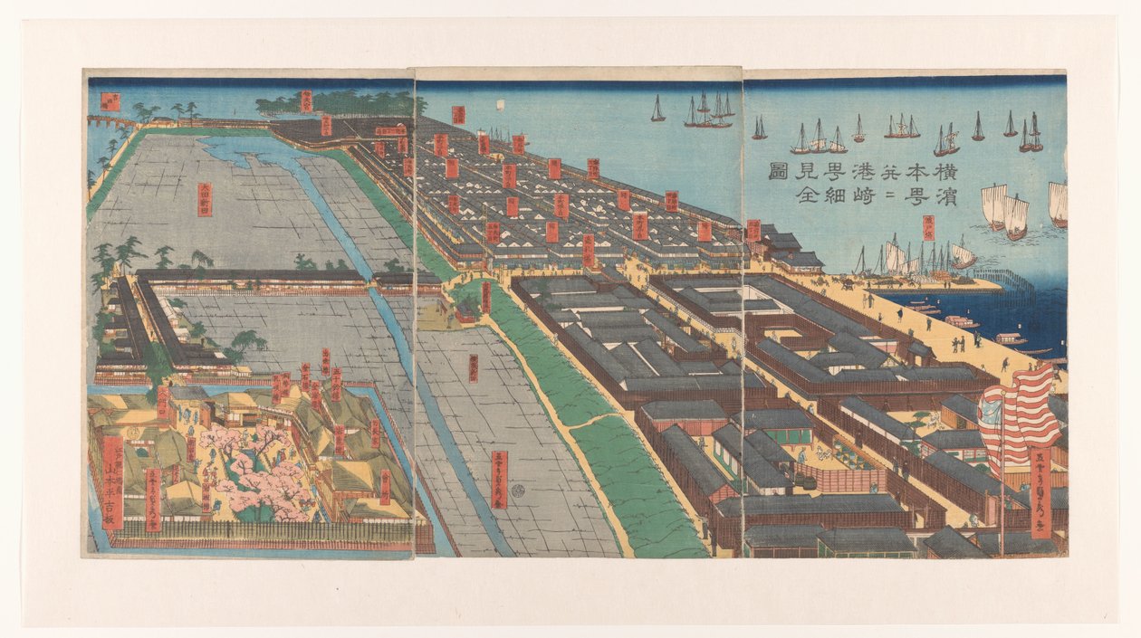 Översikt över Honcho-distriktet och Miyozaki-kvarteret i Yokohama av Utagawa Sadahide