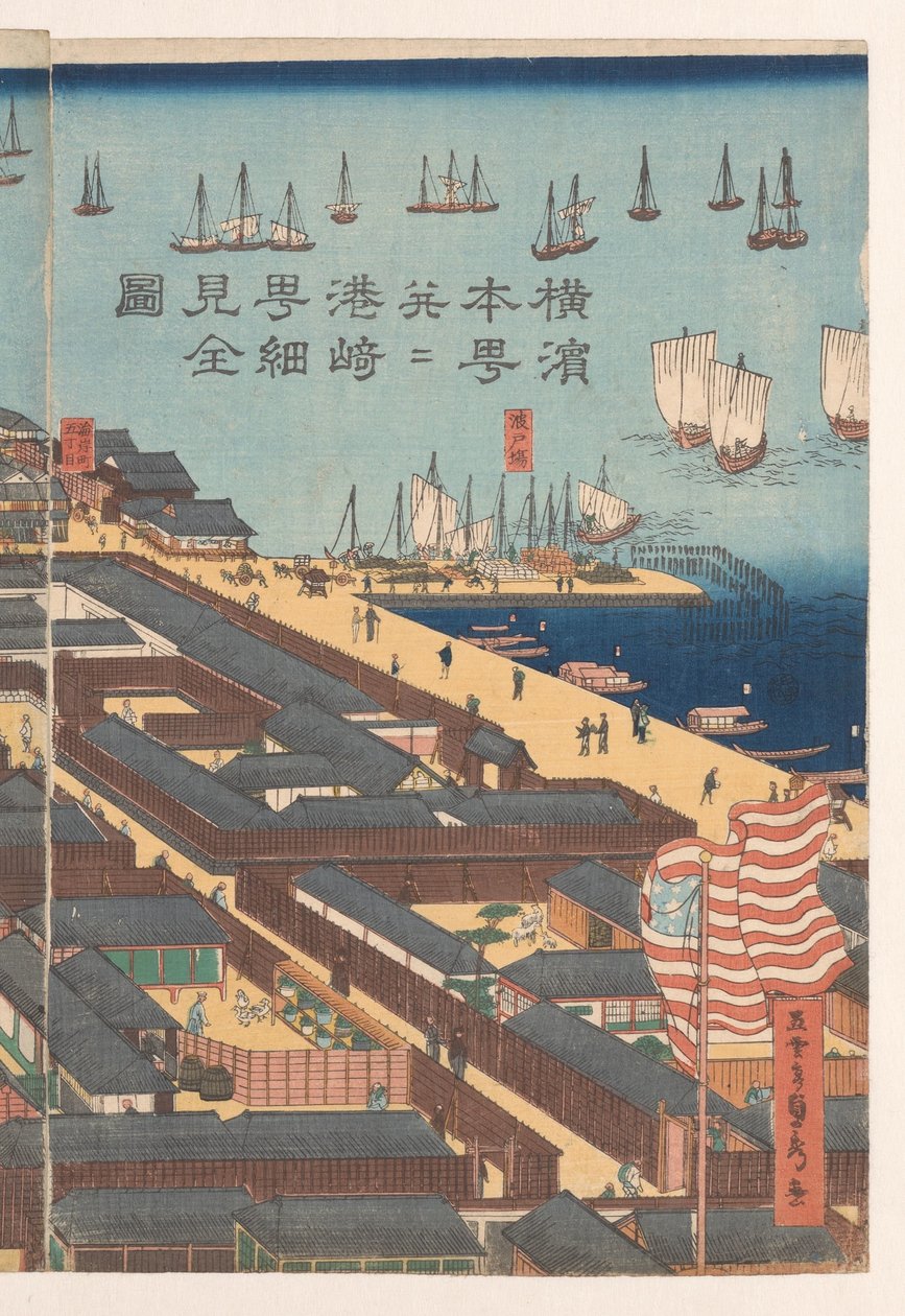 Översikt över Honcho-distriktet och Miyozaki-kvarteret i Yokohama av Utagawa Sadahide