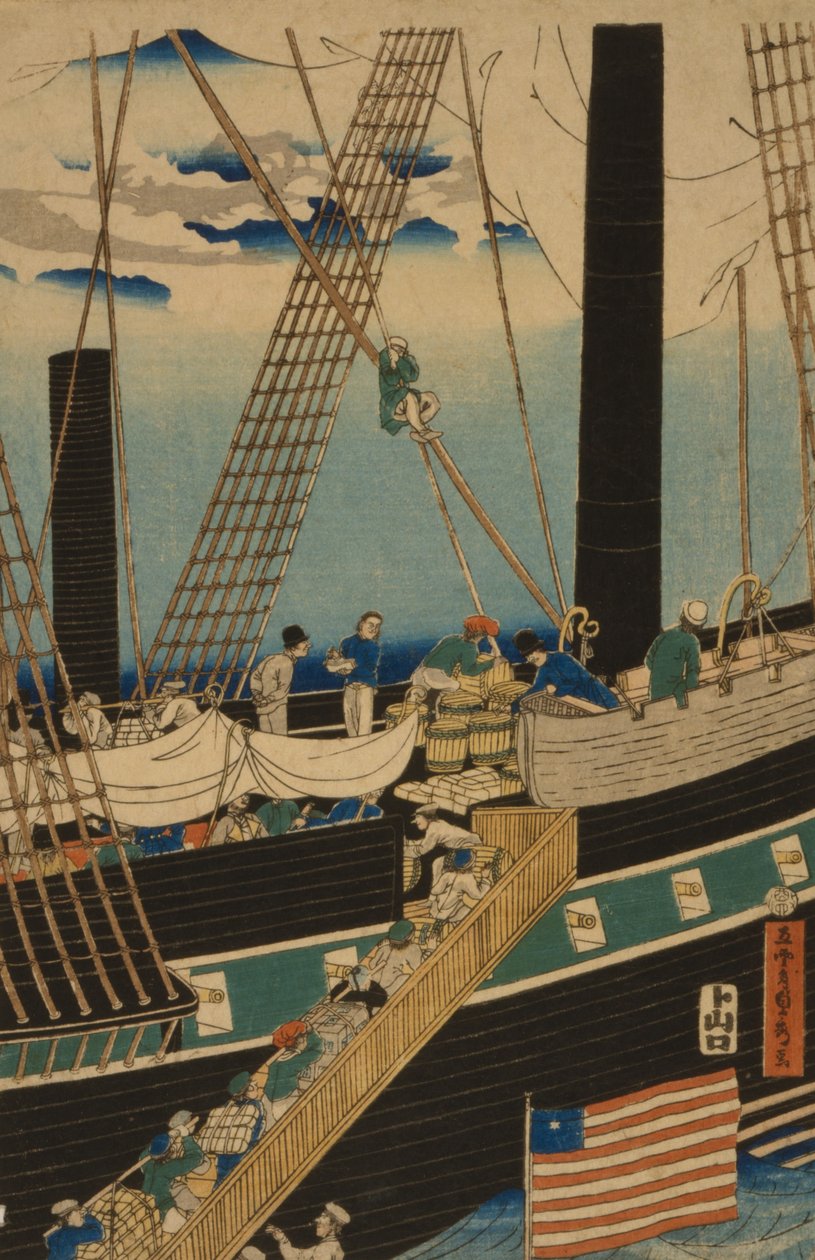 Västerländska handlare lastar last i Yokohama, 1861 av Utagawa Sadahide