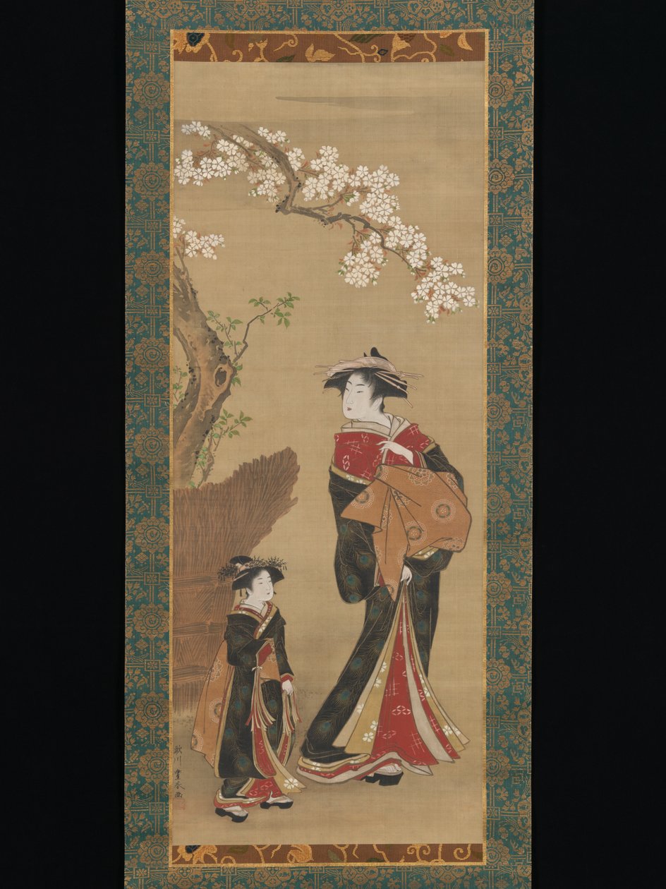 Kurtisan och hennes följeslagare under ett körsbärsträd av Utagawa Toyoharu
