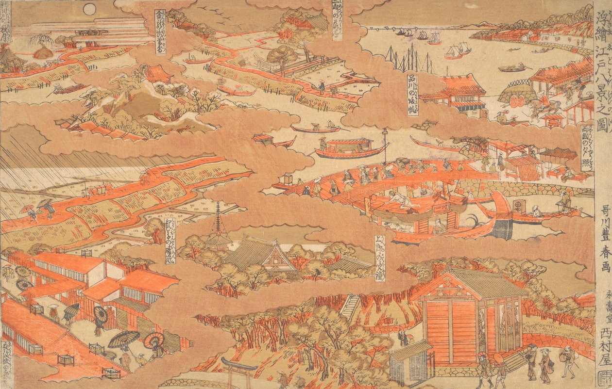 En teckning av de åtta vyerna av Edo, va? 1780. av Utagawa Toyoharu