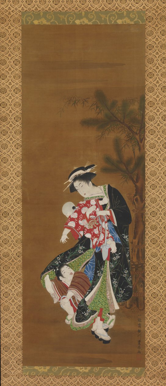 Mor och barn vid nyåret, 1700-talet. av Utagawa Toyoharu
