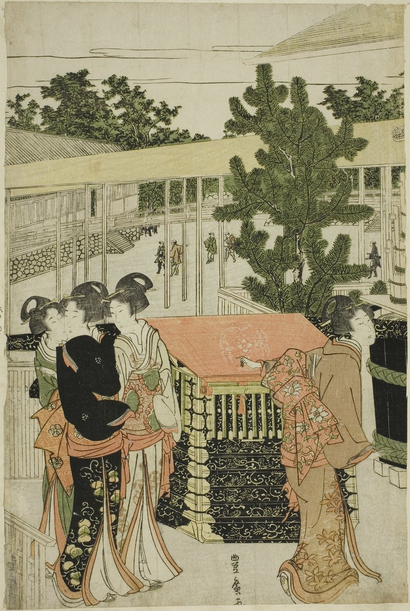 Nyårspilgrimsfärd till Myohoji-templet i Horinouchi (Horinouchi Myohoji eho mairi no zu) av Utagawa Toyohiro