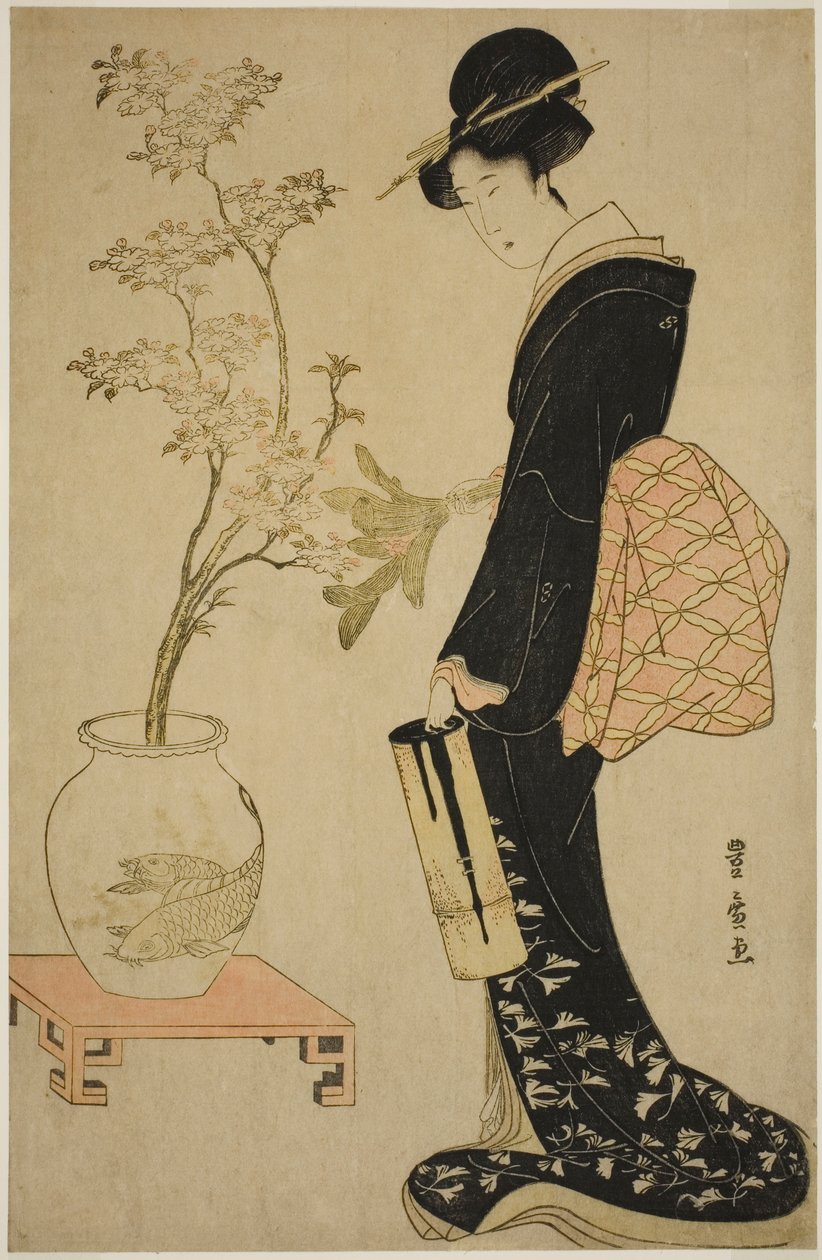 Tittar på Ikebana av Utagawa Toyohiro