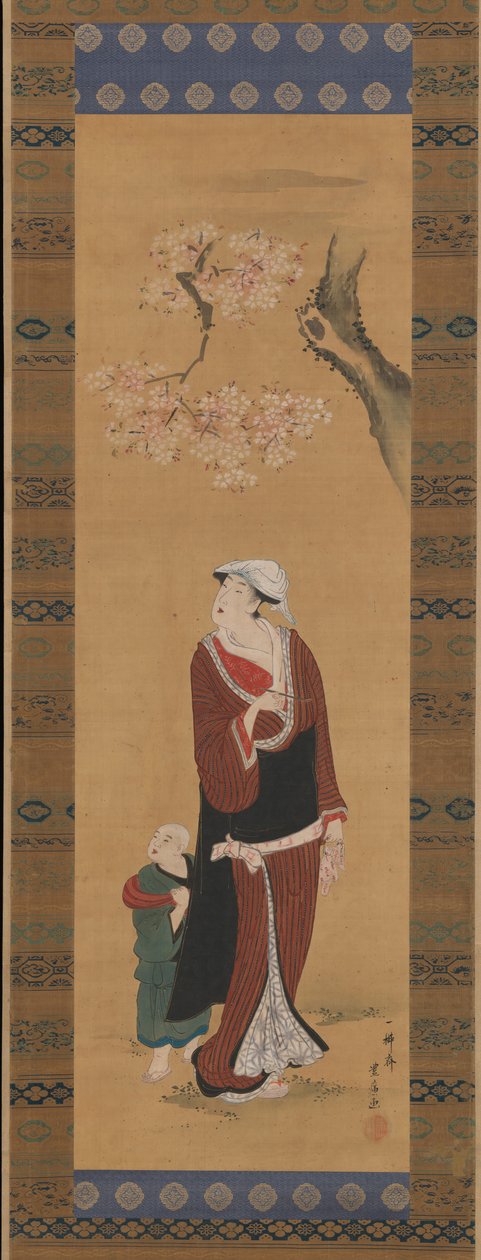 Kvinna och barn under ett körsbärsträd, sent 1700-tidigt 1800-tal. av Utagawa Toyohiro