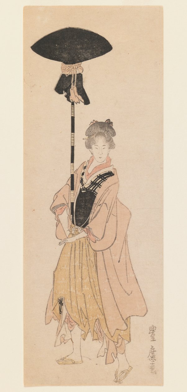 Ung kvinna bär utsmyckad stång för en procession, c.1805-6 (träblocktryck, smalt koban tate-e-tryck i surimonostil) av Utagawa Toyohiro