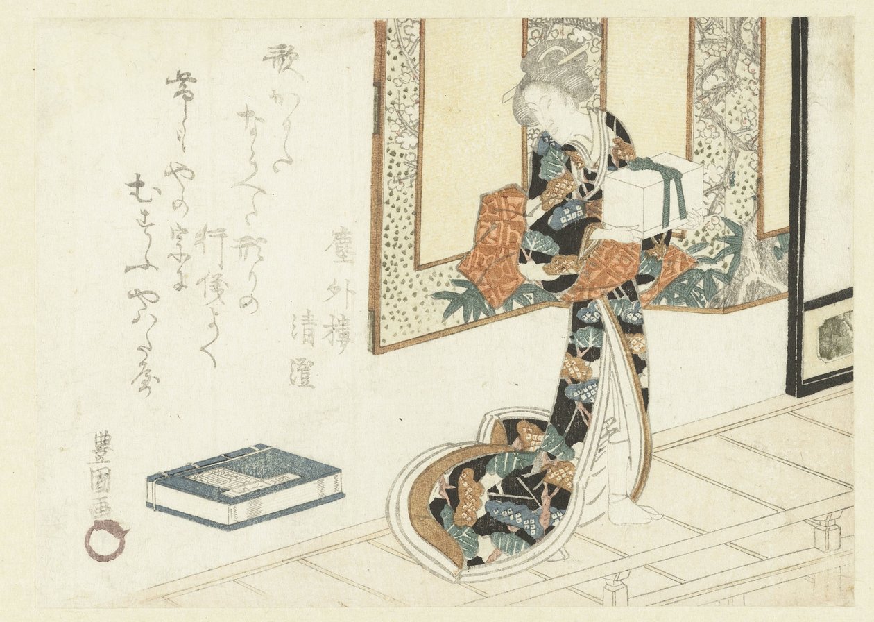 Kvinna som bär en trälåda av Utagawa Toyokuni (I)