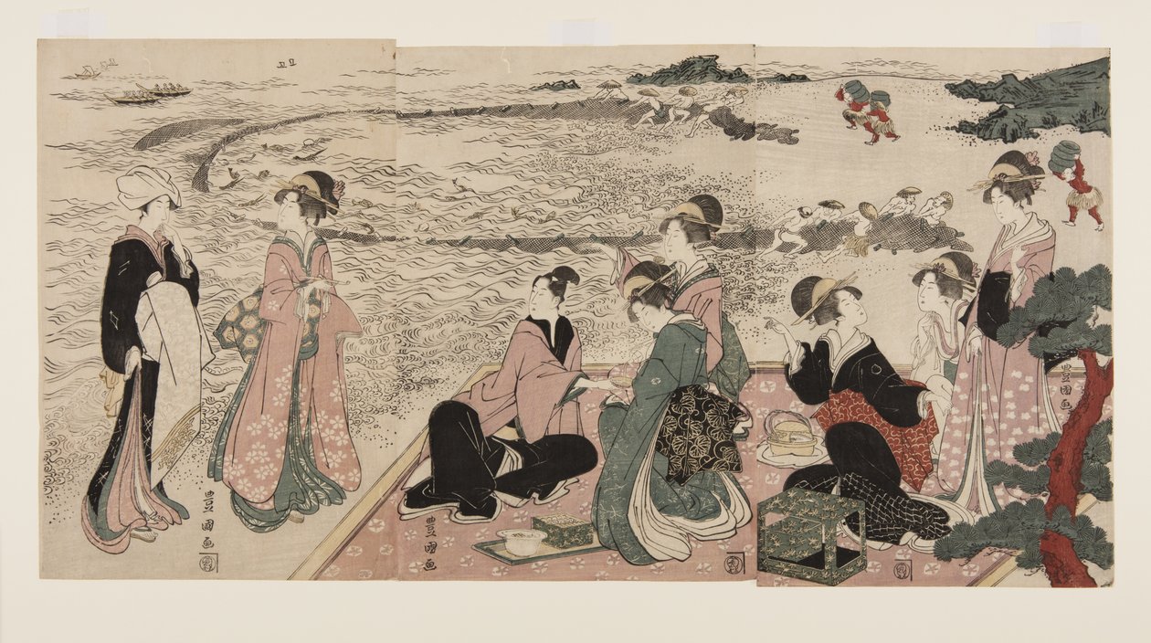 En picknick vid havet (trätryck i färg) av Utagawa Toyokuni