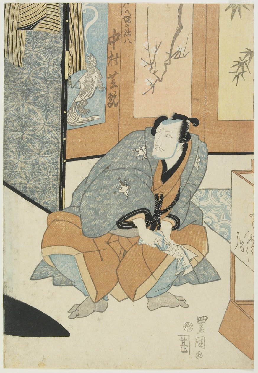 Skådespelaren Nakamura Shikan som Magohachi från Takenozuka av Utagawa Toyokuni
