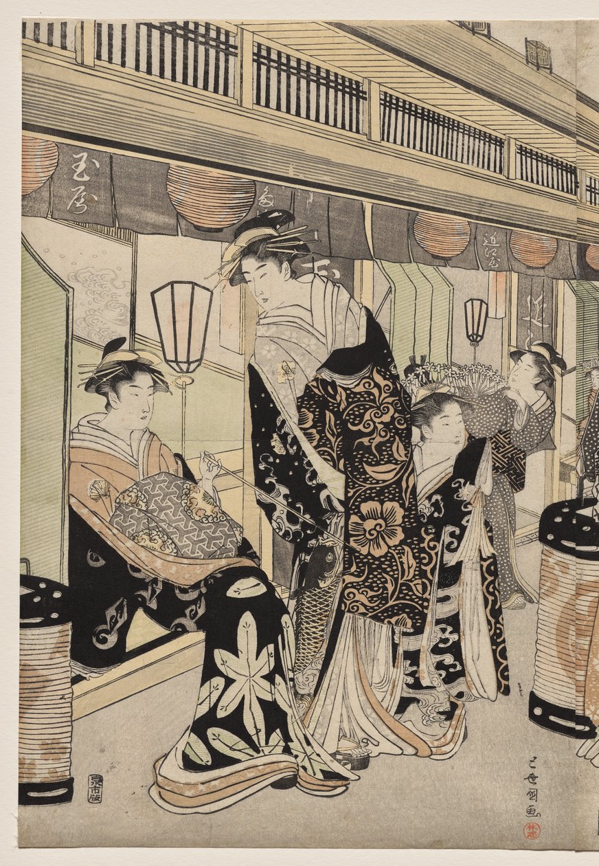 Kurtisaner som promenerar på Nakanochō av Utagawa Toyokuni