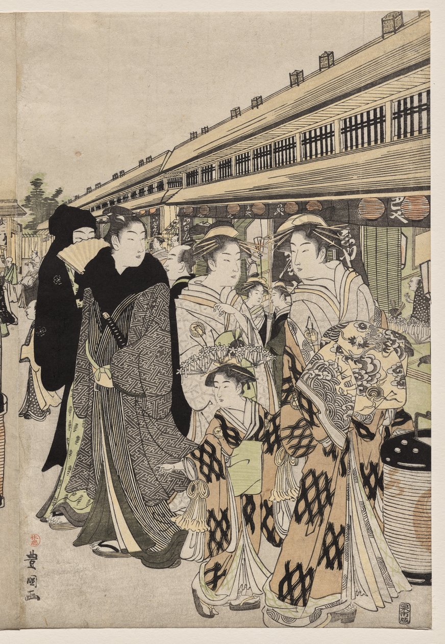 Kurtisaner som promenerar på Nakanochō av Utagawa Toyokuni