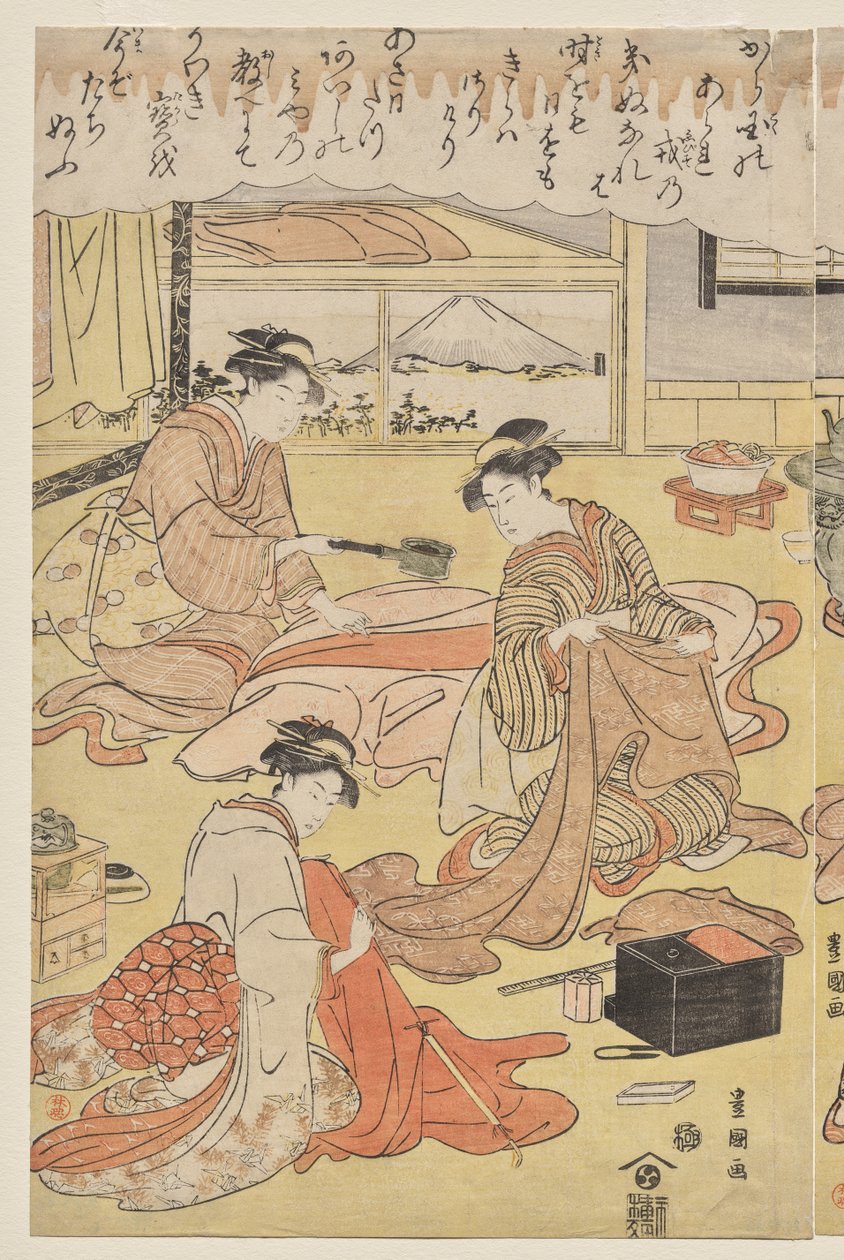 Kvinnor som gör kläder av Utagawa Toyokuni