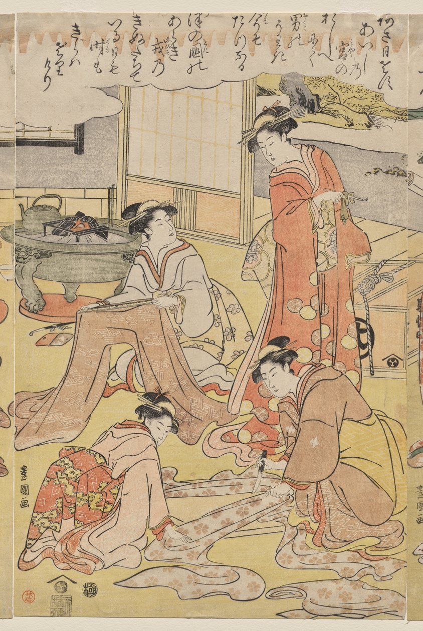 Kvinnor som gör kläder av Utagawa Toyokuni