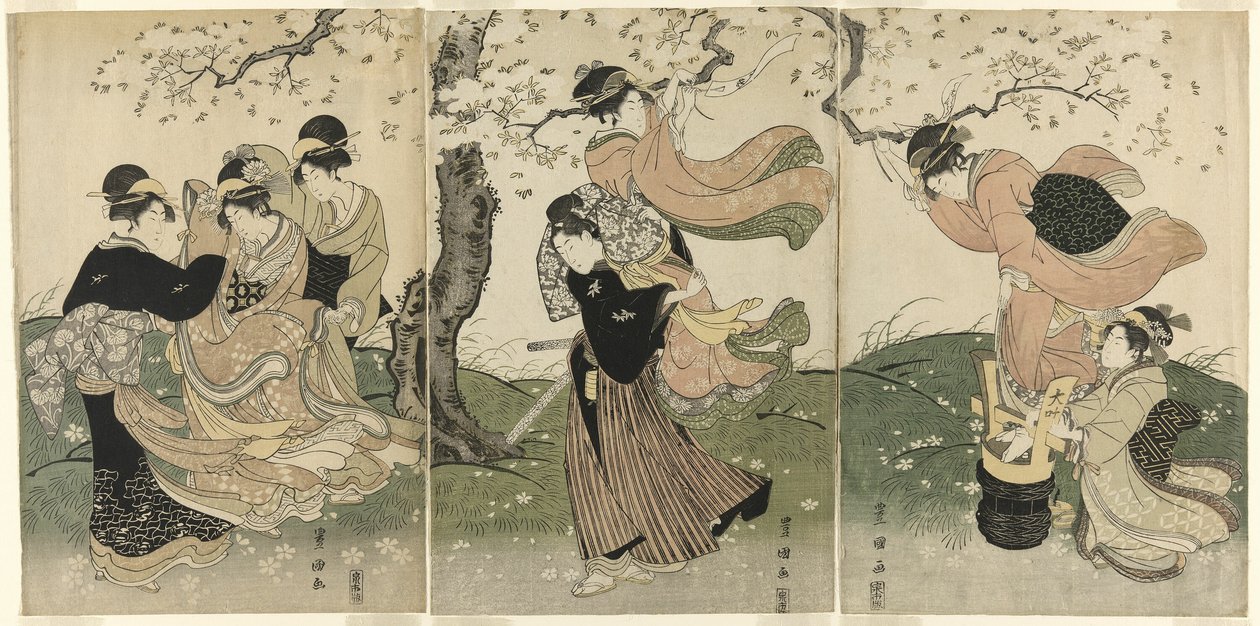 En blåsig dag under körsbärsträden av Utagawa Toyokuni I