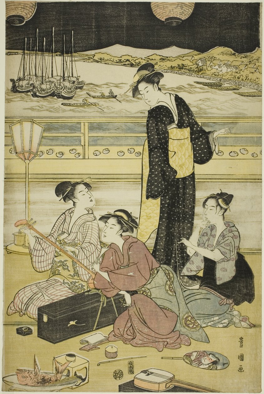 Kvällsfest på Shinagawa av Utagawa Toyokuni I