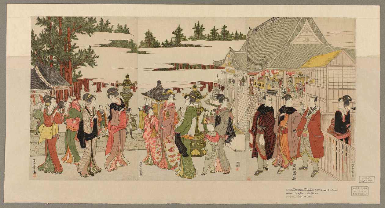 Nyårspilgrimsfärd till Myohoji-templet i Horinouchi (Horinouchi Myohoji eho mairi no zu) av Utagawa Toyokuni I