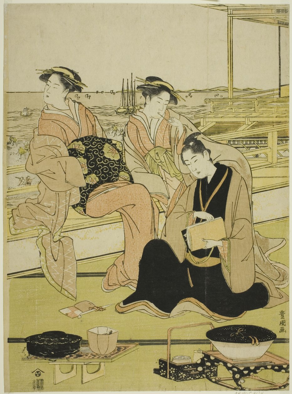 Med utsikt över bukten och Shinagawa av Utagawa Toyokuni I