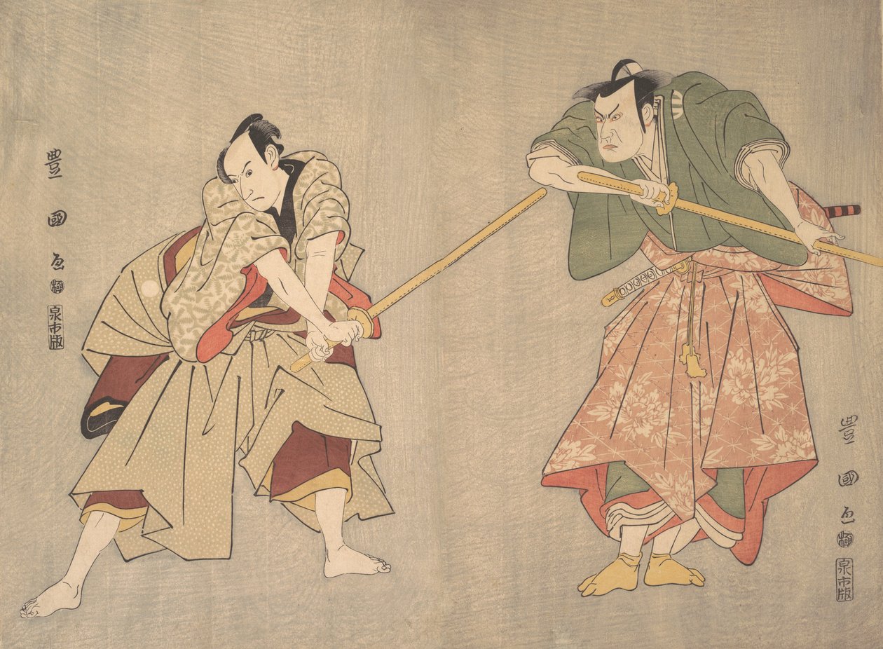 Scen från ett oidentifierat drama, ca. 1800. av Utagawa Toyokuni I