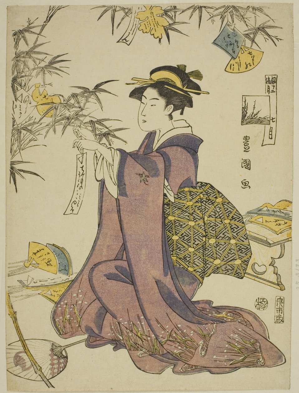 Den sjunde månaden (Shichi gatsu), från serien "Fashionable Twelve Months (Furyu junikagetsu)" av Utagawa Toyokuni I