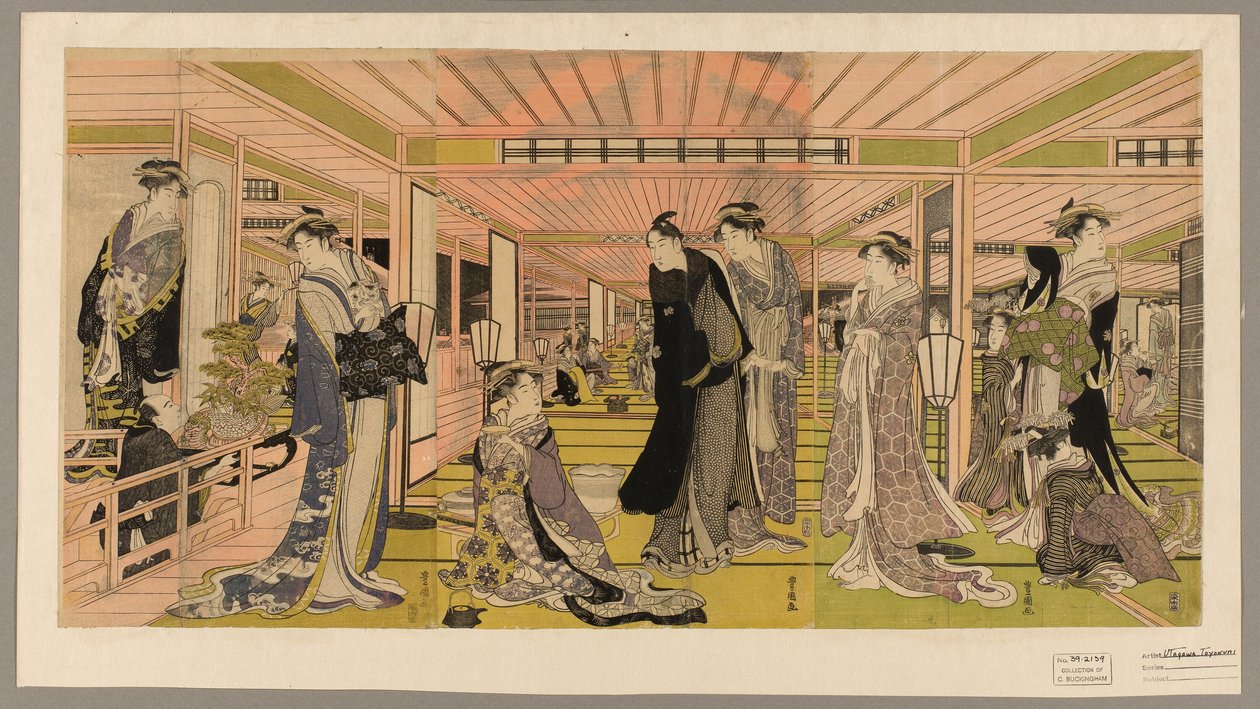 Salongen på en bordell i nöjeskvarteren av Utagawa Toyokuni I