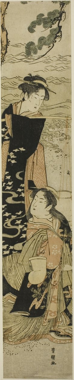 The sisters Matsukaze and Murasame on the shores of Suma av Utagawa Toyokuni I