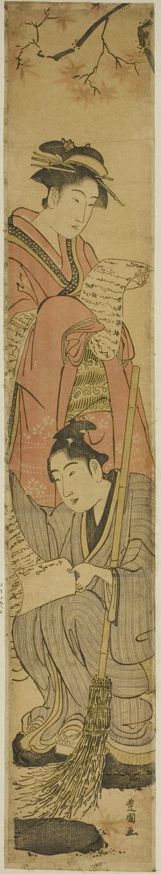 Ungt par som Kanzan och Jittoku av Utagawa Toyokuni I
