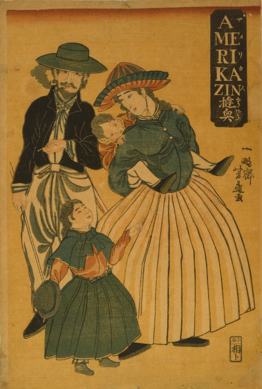 En amerikansk familj ute på promenad i Yokohama, 1861 av Utagawa Yoshifuji