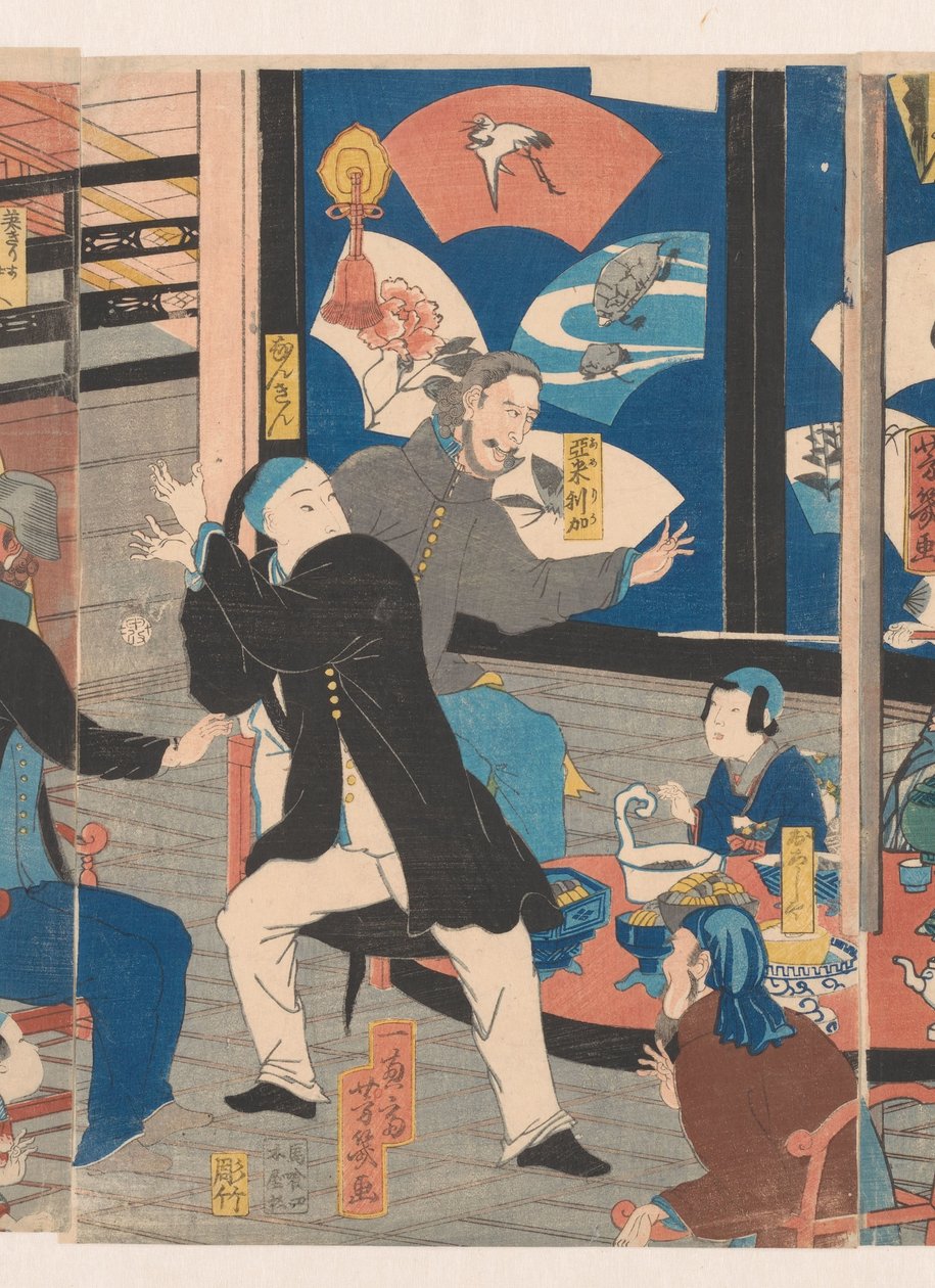 Utlänningar som dricker i tehuset Gankiro av Utagawa Yoshiiku