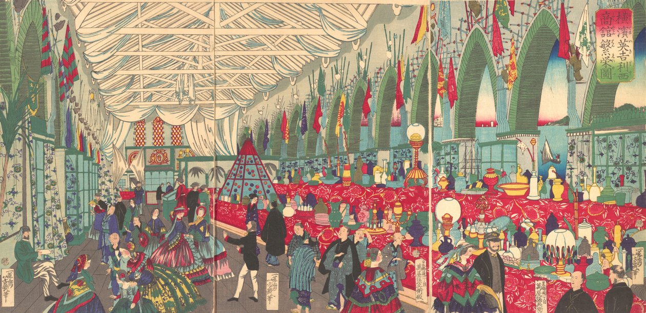 "The Flourishing of an English Trading Firm in Yokohama", 9:e månaden, 1870. av Utagawa Yoshiiku