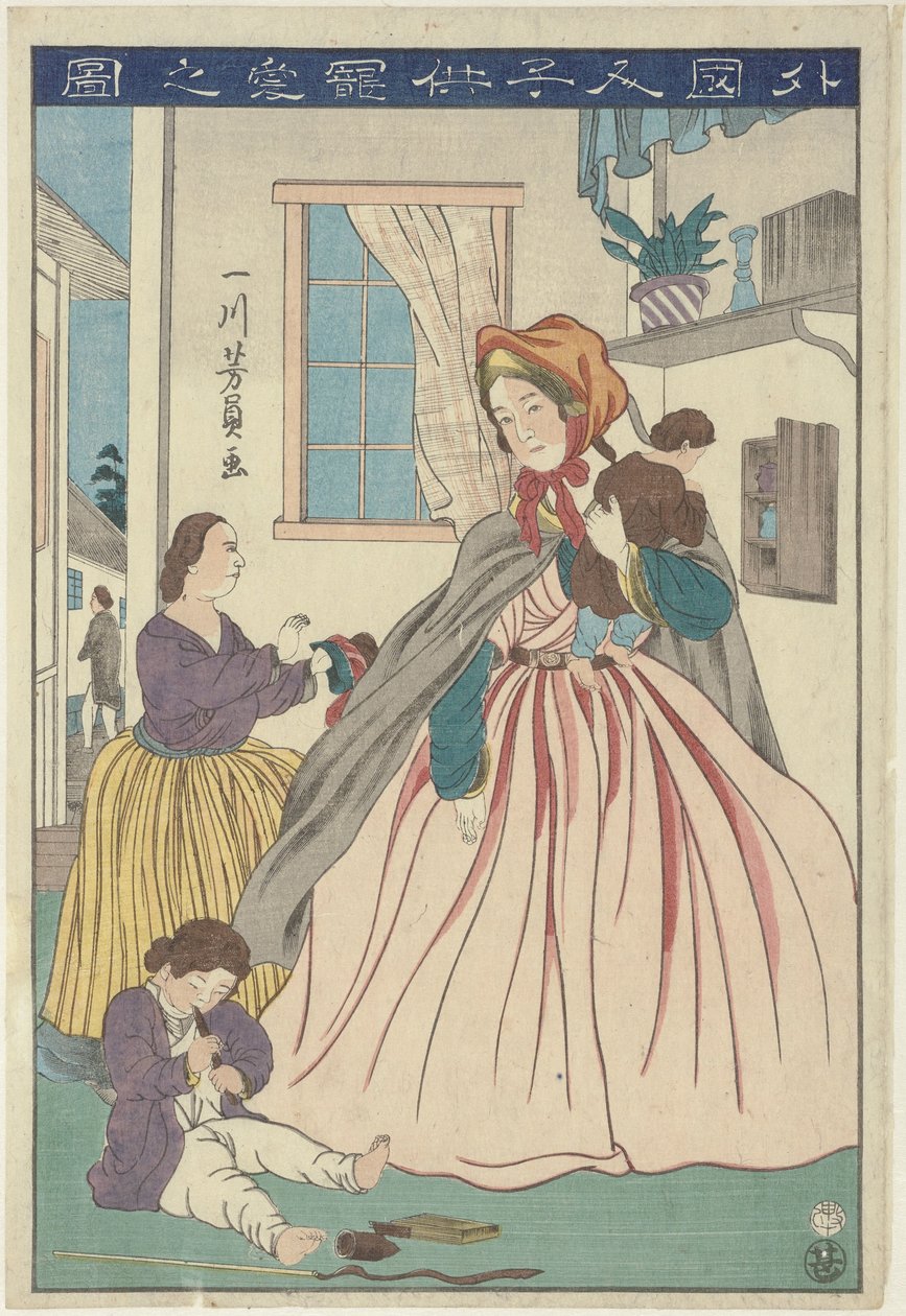 En främmande kvinnas kärlek till sina barn Gaikokujin kodomo chôai no zu (titel på objekt) av Utagawa Yoshikazu