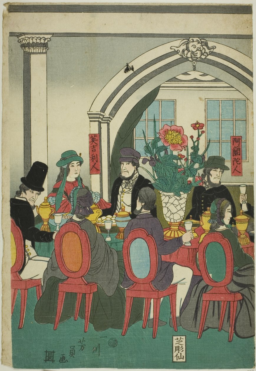 Utlänningar från fem nationer vid en bankett (Gokakoku ijin shuen no zu) av Utagawa Yoshikazu