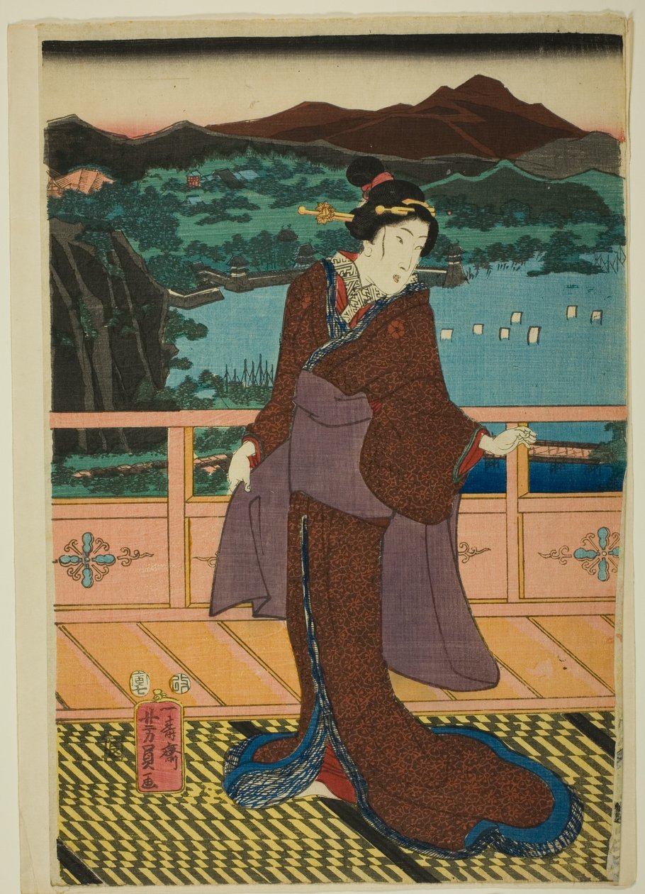 De åtta vyerna vid Biwasjön på kvällen (Omi Hakkei Moku) av Utagawa Yoshikazu