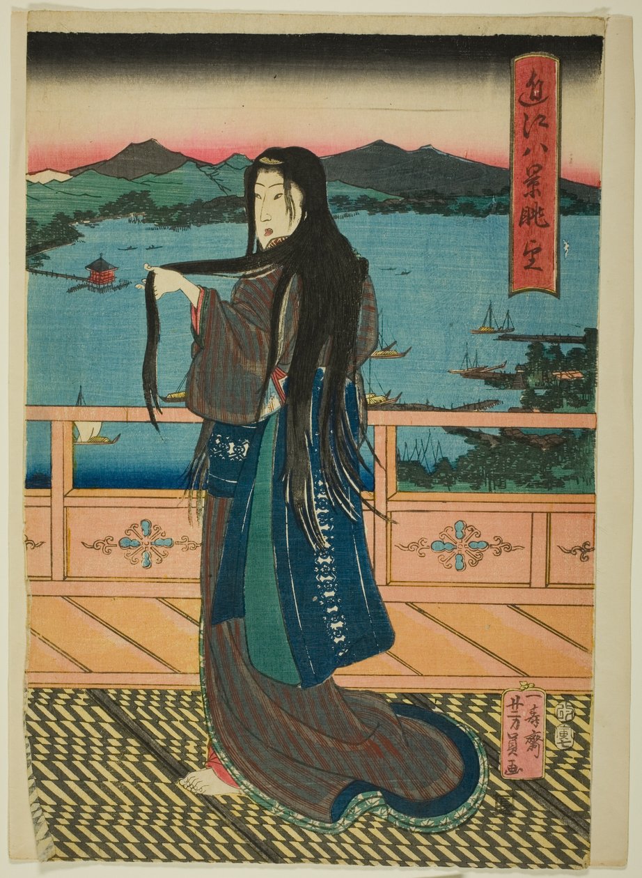 De åtta vyerna vid Biwasjön på kvällen (Omi Hakkei Moku) av Utagawa Yoshikazu