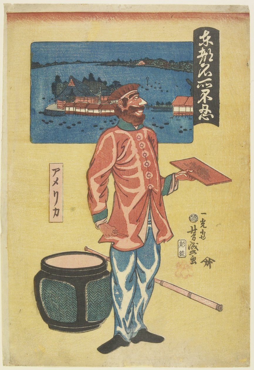 American at Shinobazu, 1861 (träblock i färg) av Utagawa Yoshimori