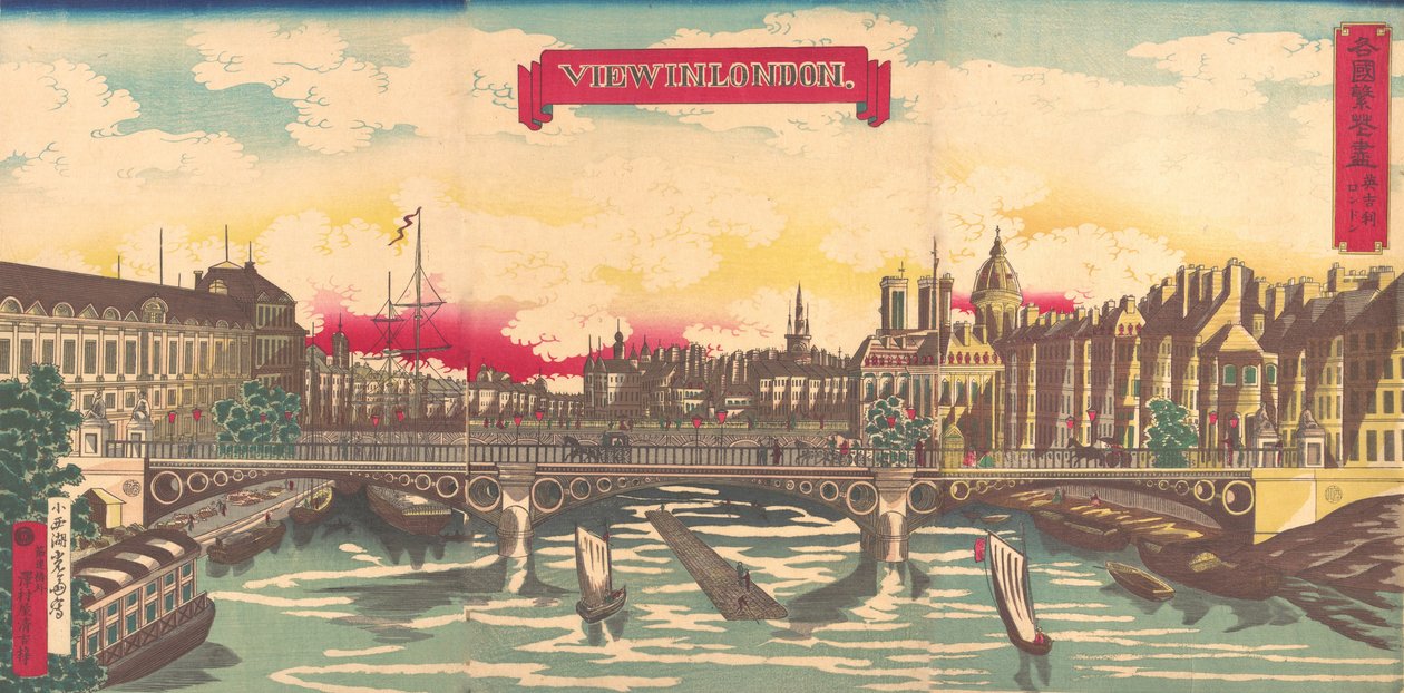Utsikt i London, ländernas välstånd: London, England, september 1872.. av Utagawa Yoshimori