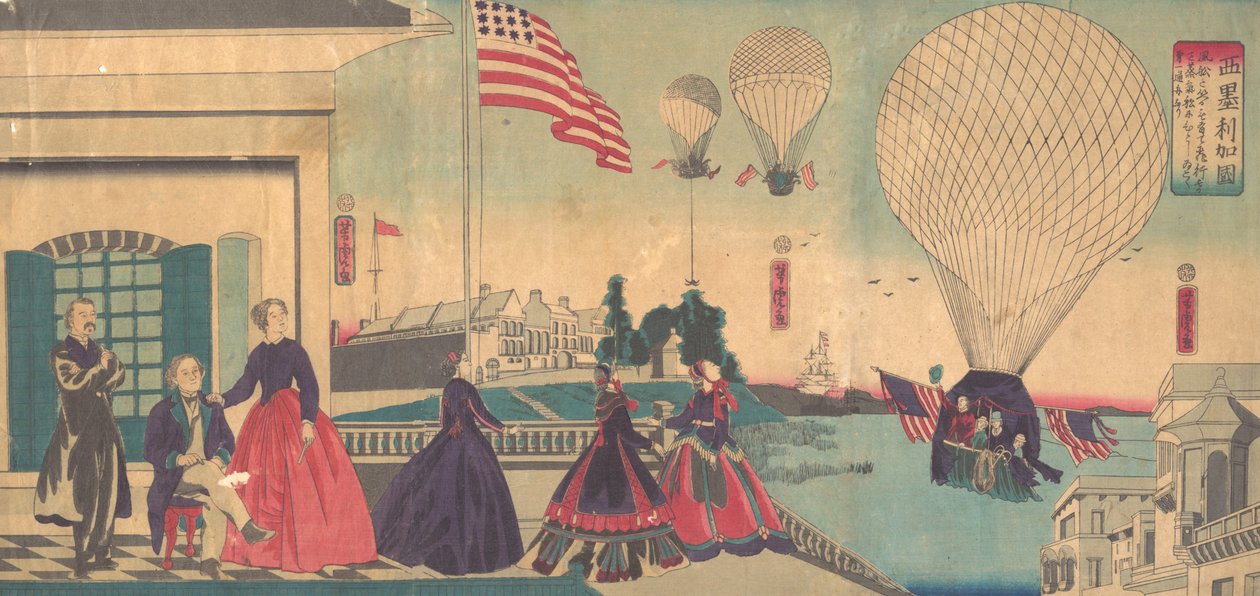 American Balloon Ascension Amerikakoku, 6:e månaden, 1867. av Utagawa Yoshitora