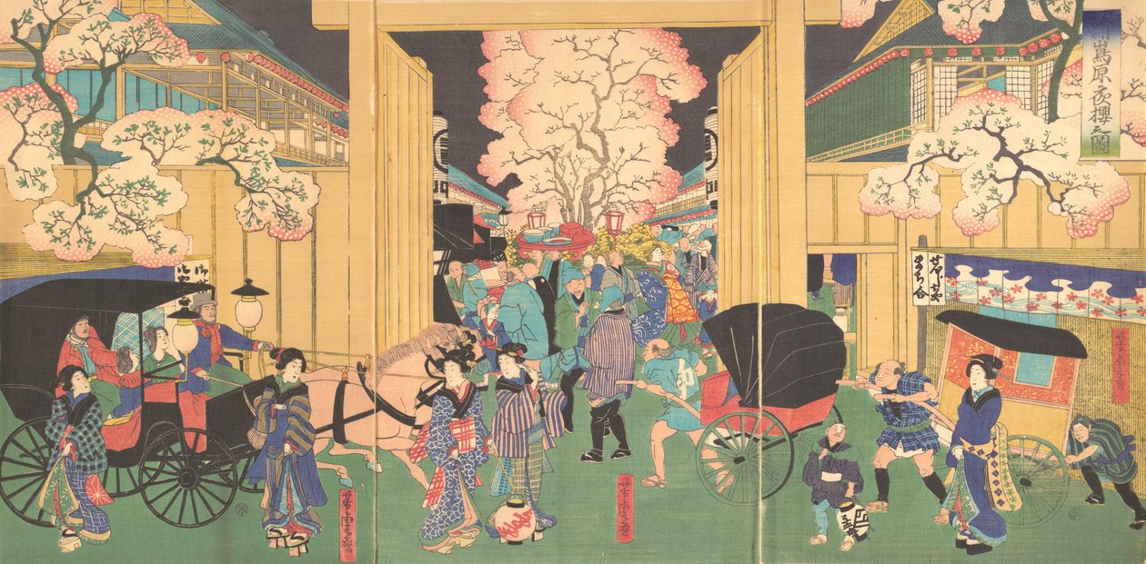 Körsbär på natten på New Shimabara, 1800-talet. av Utagawa Yoshitora
