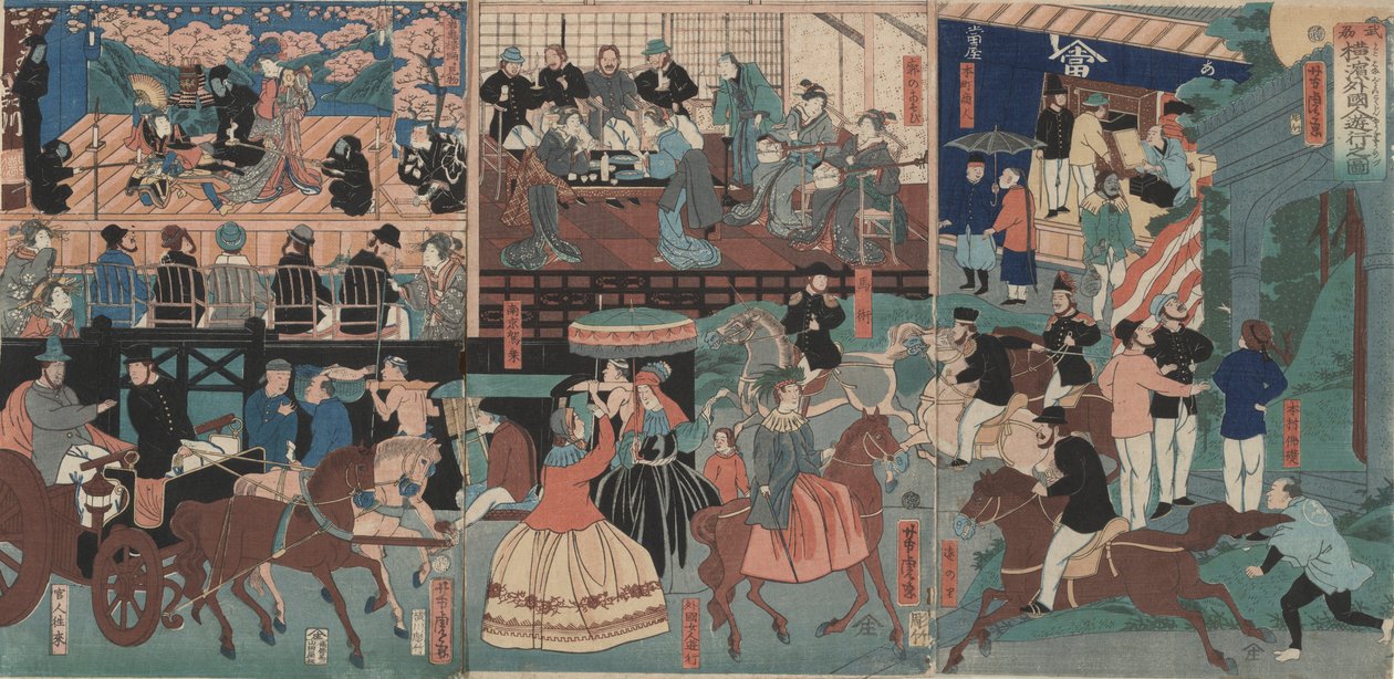 Utlänningar som turnerar Yokohama av Utagawa Yoshitora