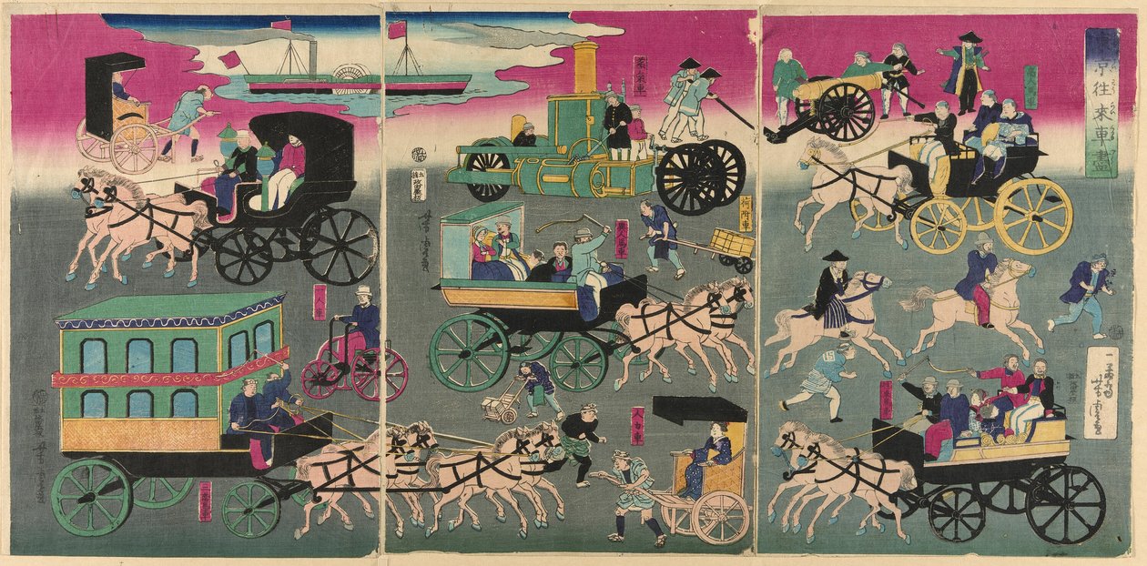 Jag är här med Tokyo Orai bil Zukushi av Utagawa Yoshitora