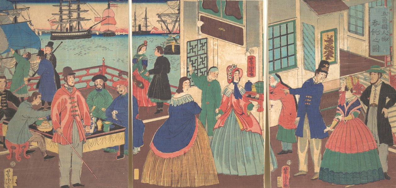 Syn på att äta och dricka av människor i fem länder, 1861, 12:e månaden. av Utagawa Yoshitora