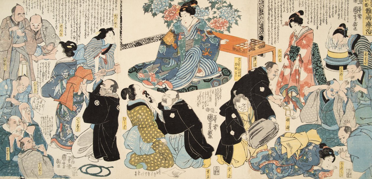 Scen från Genji monogatari (Tale of Genji) av Murasaki Shibuku (f. 978) ca. 1860 (trätryck i färg) av Utagawa and Toyokuni Kuniyoshi