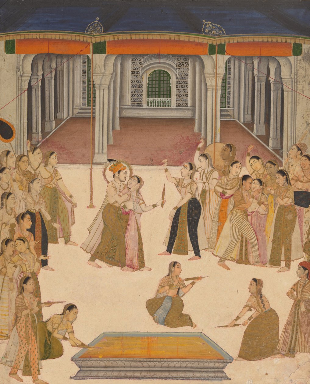 The emperor Jahangir celebrating the Festival of Holi with the ladies of the zenana av Uttar Pradesh Lucknow