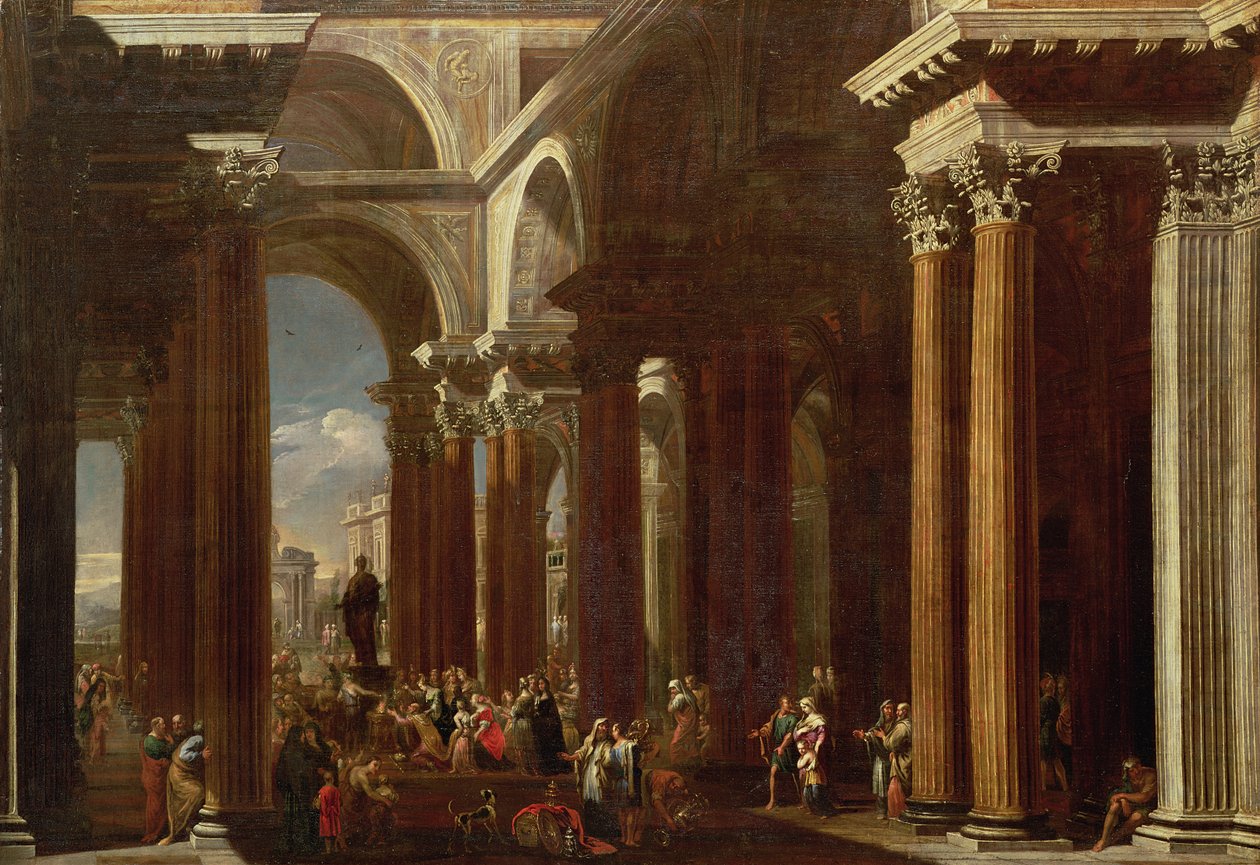 En arkitektonisk Capriccio med ett romerskt offer av V. and Gargiulo, D. Codazzi
