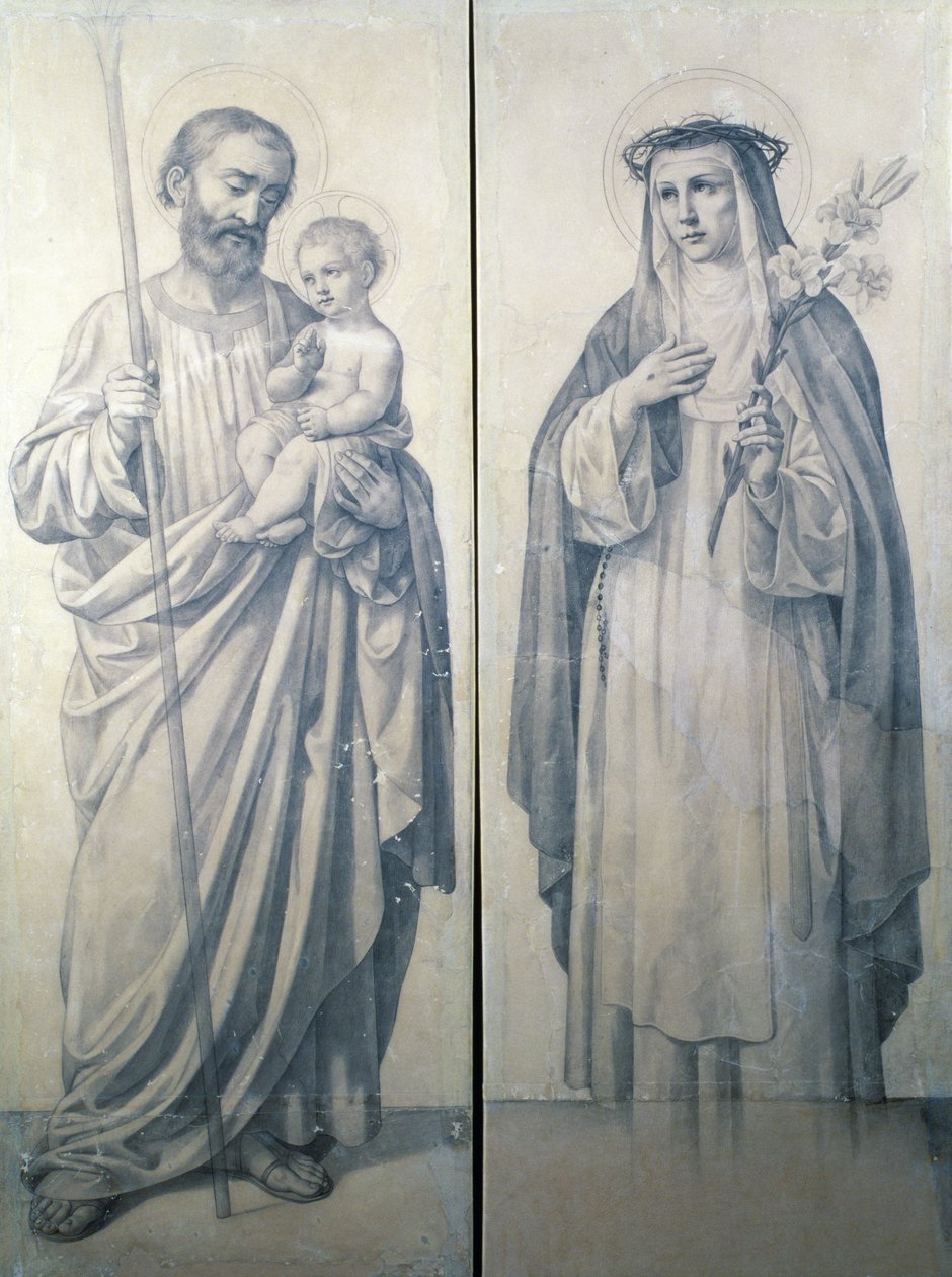 Förberedande ritning av St. Catherine av Siena och St. Christopher av V. de Matteis