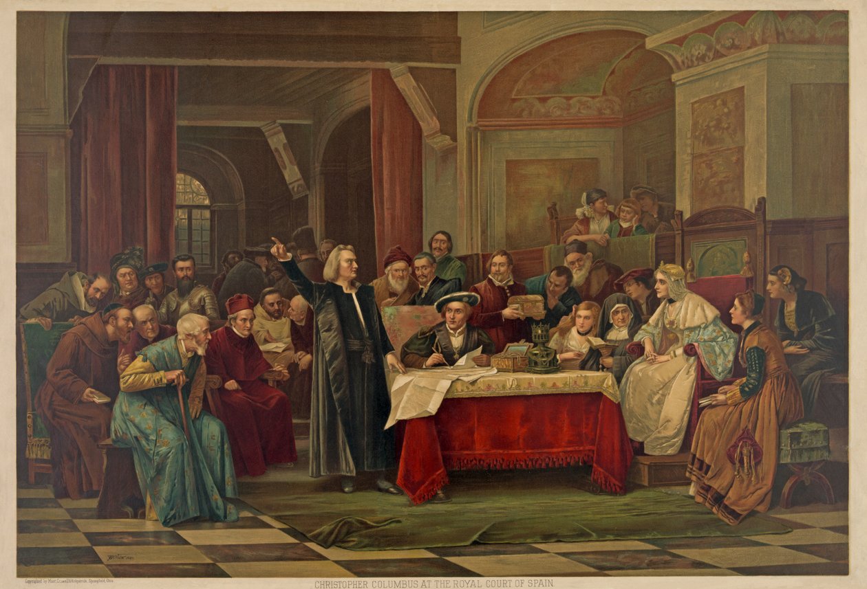Christopher Columbus vid det kungliga hovet i Spanien, pub.1884 av Vaclav Brozik