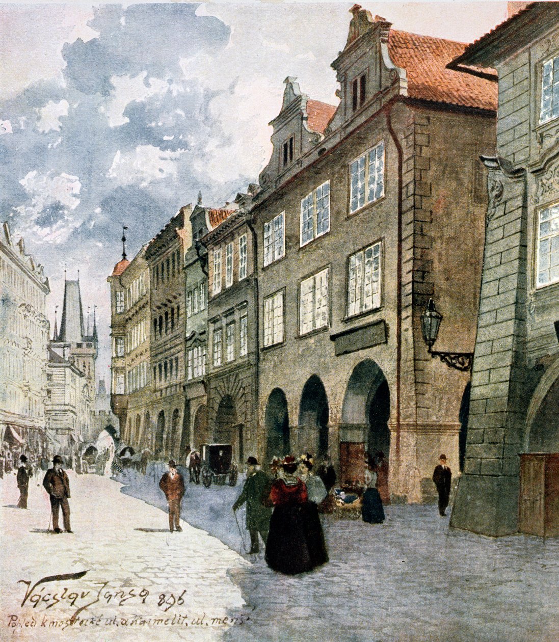 Ulice k Mostu, Mala Strana, Prag, illustration från 